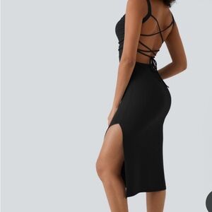 Halara Ruched Laced Up Bodycon Midi Casual Dress